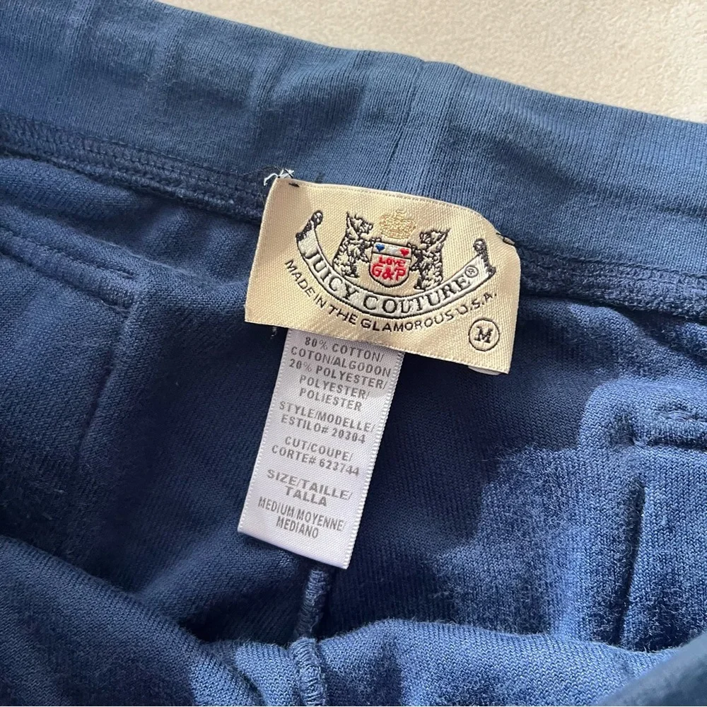 Juicy Couture Flare Pants Navy Blue Y2K Vintage Terry Cloth Size Medium - Picture 3 of 4